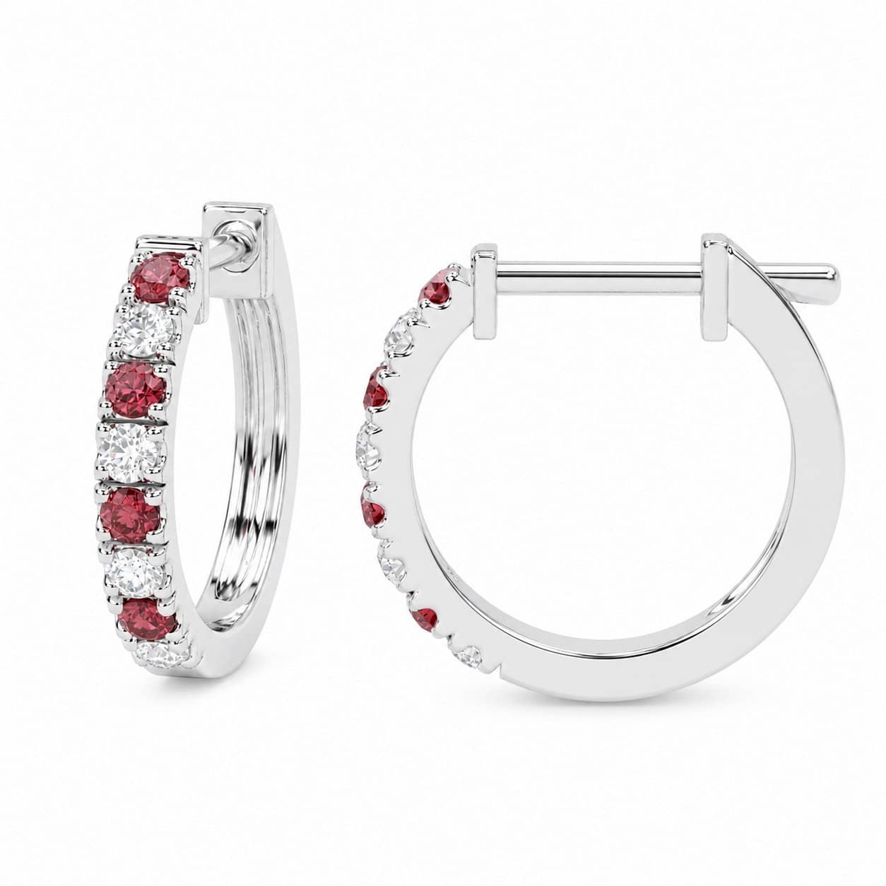 0.50Ct Natural Ruby & Diamond Hoop Earrings Round White Gold Women