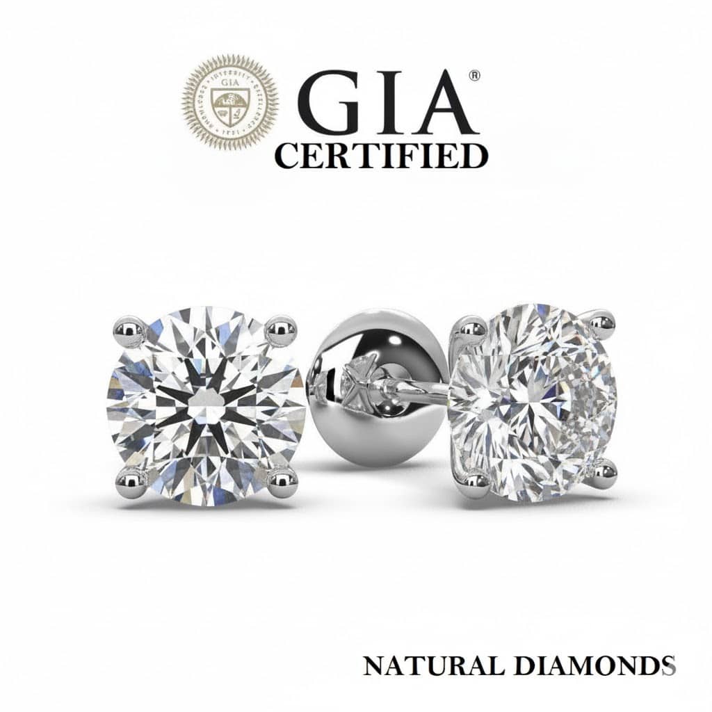 GIA Certified 1.40 Ct Natural Round Diamond Stud Earrings in 950 Platinum