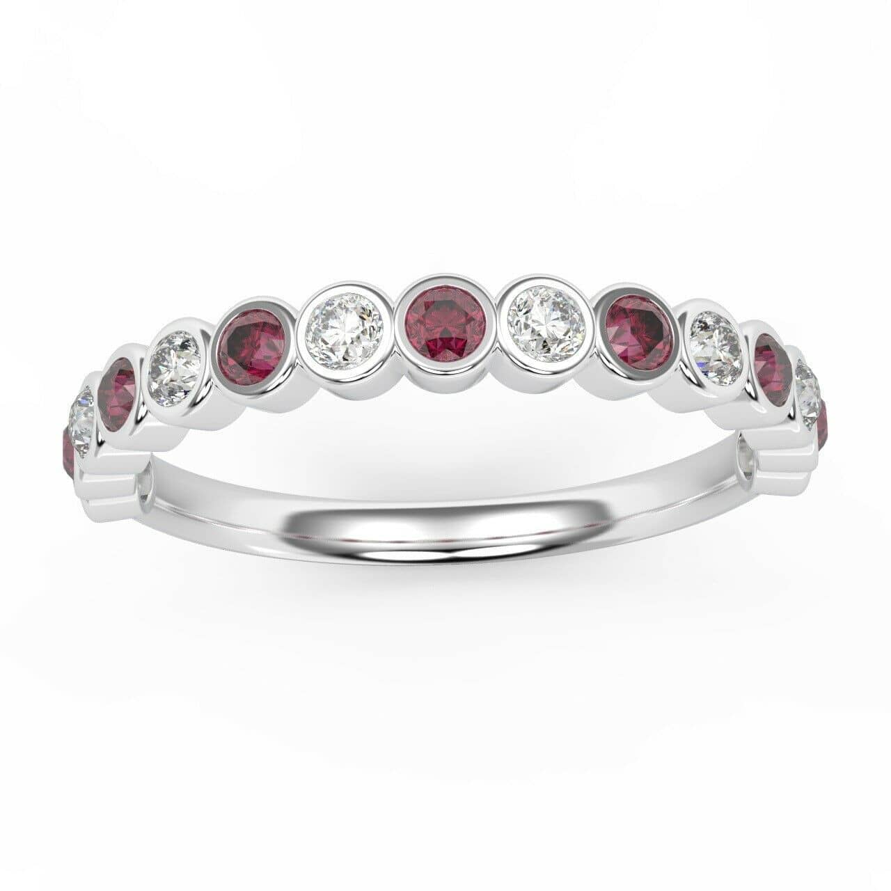 0.50 CT NATURAL RUBY AND DIAMOND HALF ETERNITY RING HEAVY WHITE GOLD