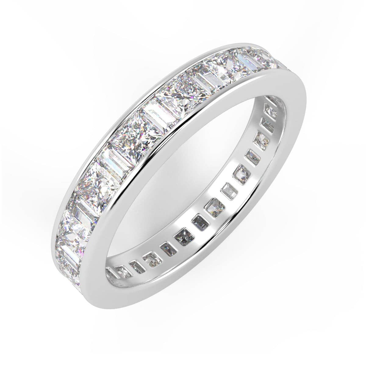F/VS PRINCESS & BAGUETTE DIAMOND FULL ETERNITY RING FOR WOMEN CRAFTED IN GOLD AND PLATINUM 1.00 - 2.00 CT