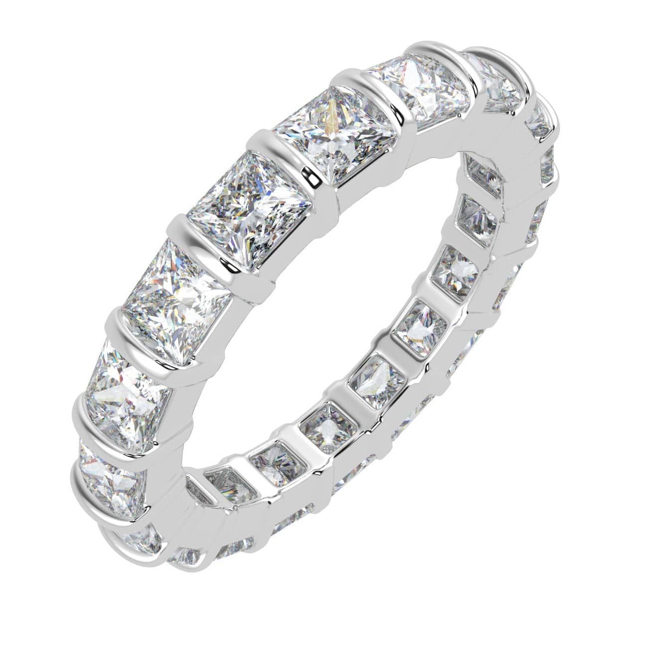 3.00 CT F/VS PRINCESS DIAMOND BAR SET FULL ETERNITY RING IN PLATINUM/18K GOLD