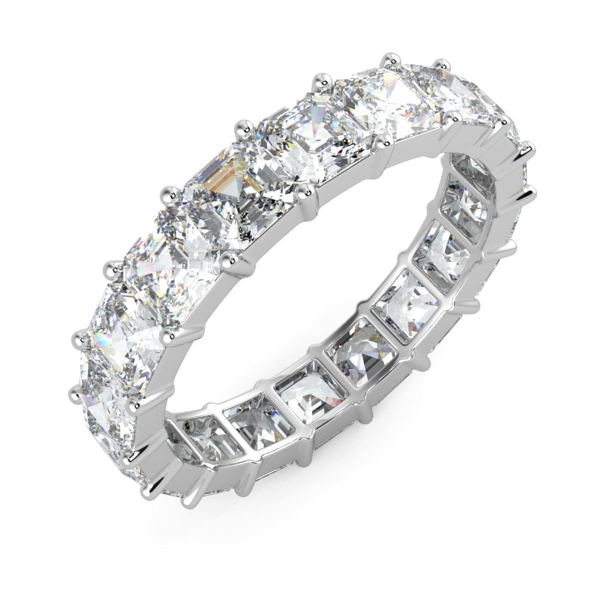 CERTIFIED 4.00 CT F/VS ASSCHER CUT DIAMOND FULL ETERNITY RING HALLMARKED PLATINUM