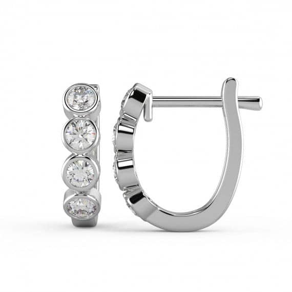 ROUND DIAMOND BEZEL SET HOOP EARRINGS IN 18K GOLD AND PLATINUM