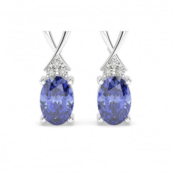 14.8*4.6MM 1.80 CT OVAL TANZANITE & ROUND DIAMOND DESIGNER EARRINGS IN WHITE GOLD