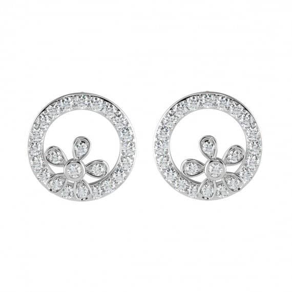 0.30 CT FLORAL DESIGNER DIAMOND EARRINGS IN 18K WHITE GOLD