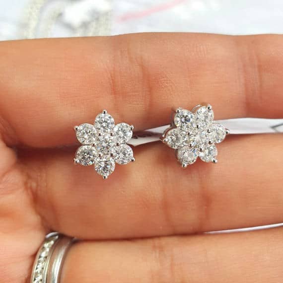 F/VS 2.25CT ROUND DIAMOND CLUSTER EARRINGS,18K WHITE GOLD