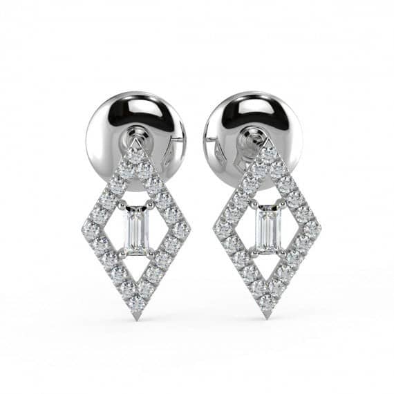 0.30 CT ROUND & BAGUETTE DIAMOND KITE SHAPED EARRINGS IN HALLMARKED 18K WHITE GOLD