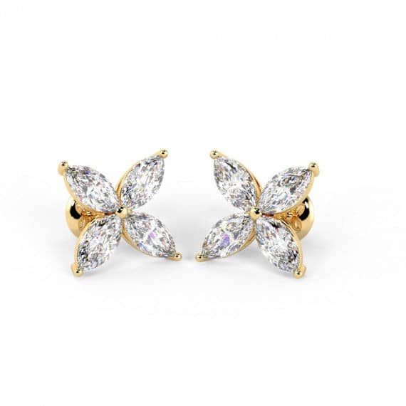 0.40CT MARQUISE DIAMOND VICTORIAN STUD EARRINGS , 18K WHITE & YELLOW GOLD