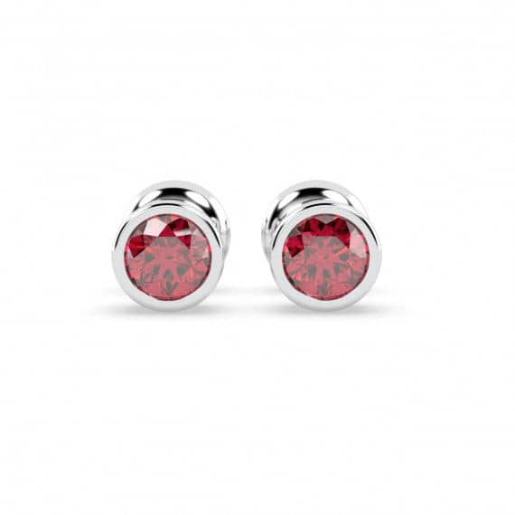 TOP MOST QUALITY 1.00 CARAT RUBY BEZEL SET STUD EARRING IN WHITE GOLD