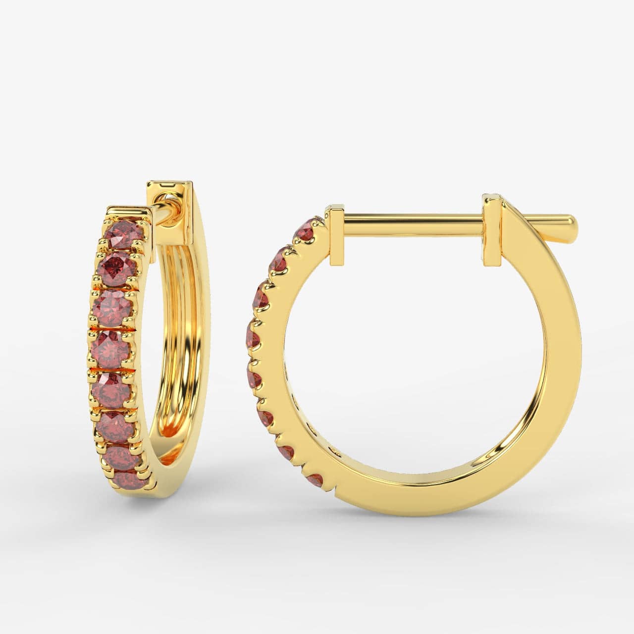 0.50CT DIAMOND CUT RUBY HOOP EARRING HEAVY GOLD