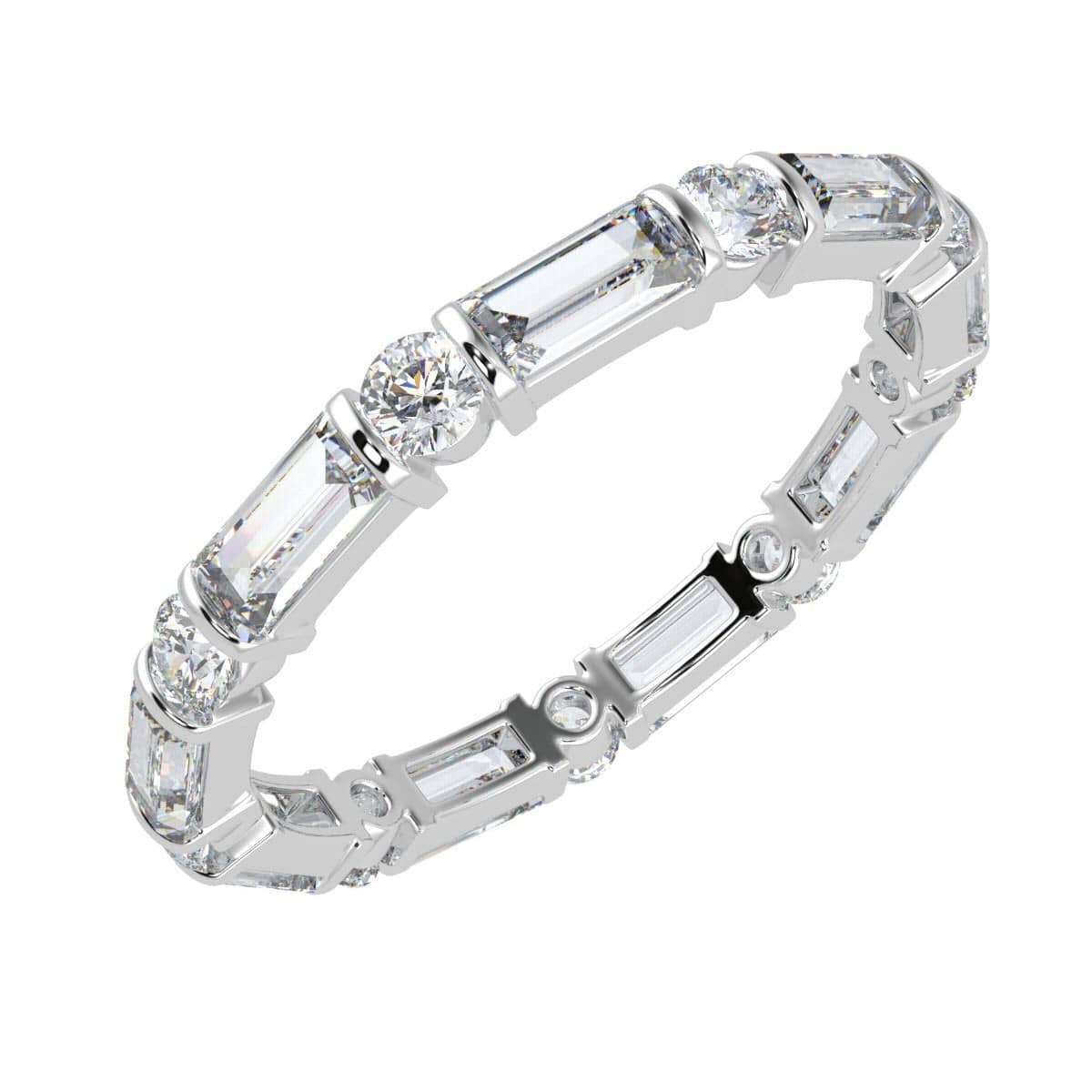 ROUND AND BAGUETTE DIAMOND BAR SET FULL ETERNITY RING IN PLATINUM/18K GOLD 1.50 - 2.50 CT F/VS
