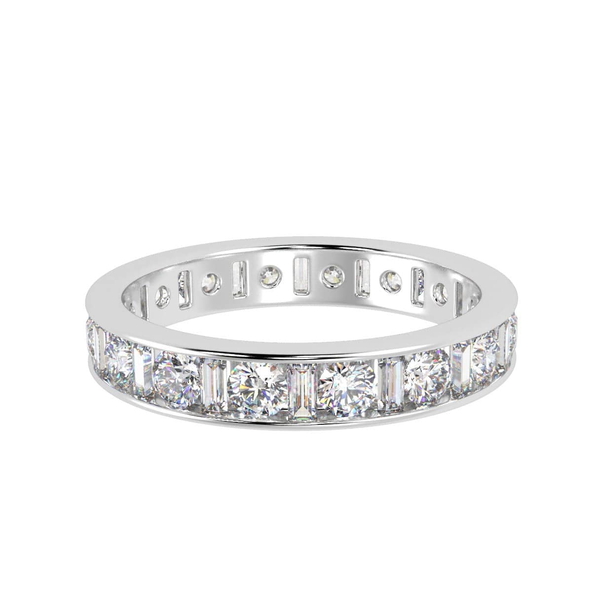 F/VS ROUND & BAGUETTE DIAMOND FULL ETERNITY RING FOR WOMEN CRAFTED IN 18K GOLD AND PLATINUM 1.00 - 2.00 CT