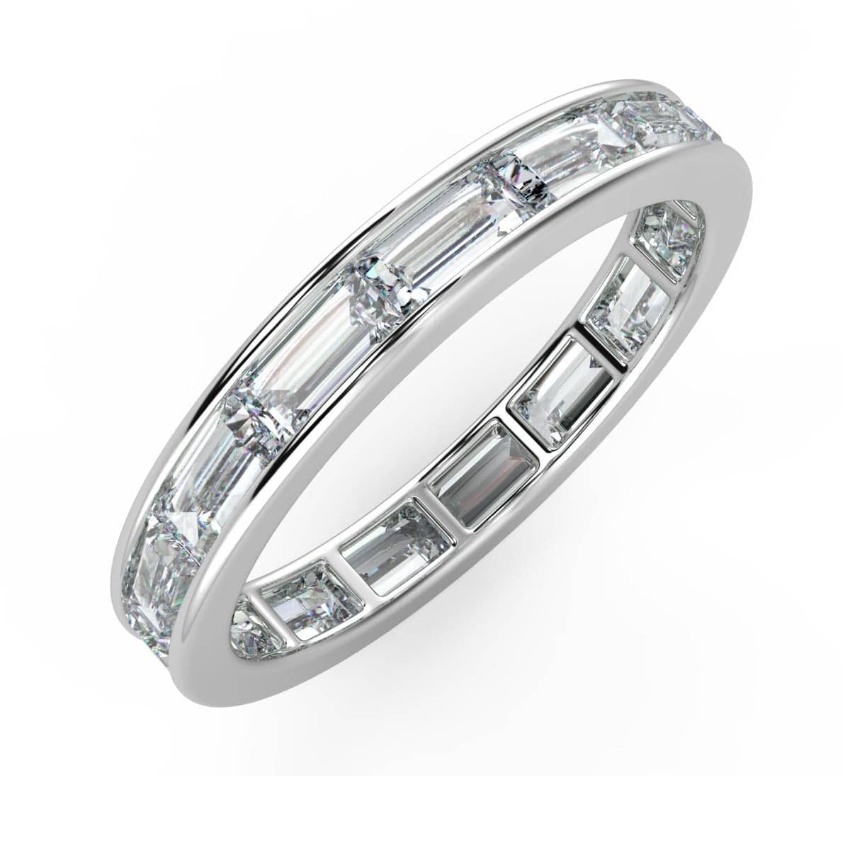 HORIZONTAL BAGUETTE DIAMOND FULL ETERNITY RING IN HALLMARKED 18K GOLD / PLATINUM