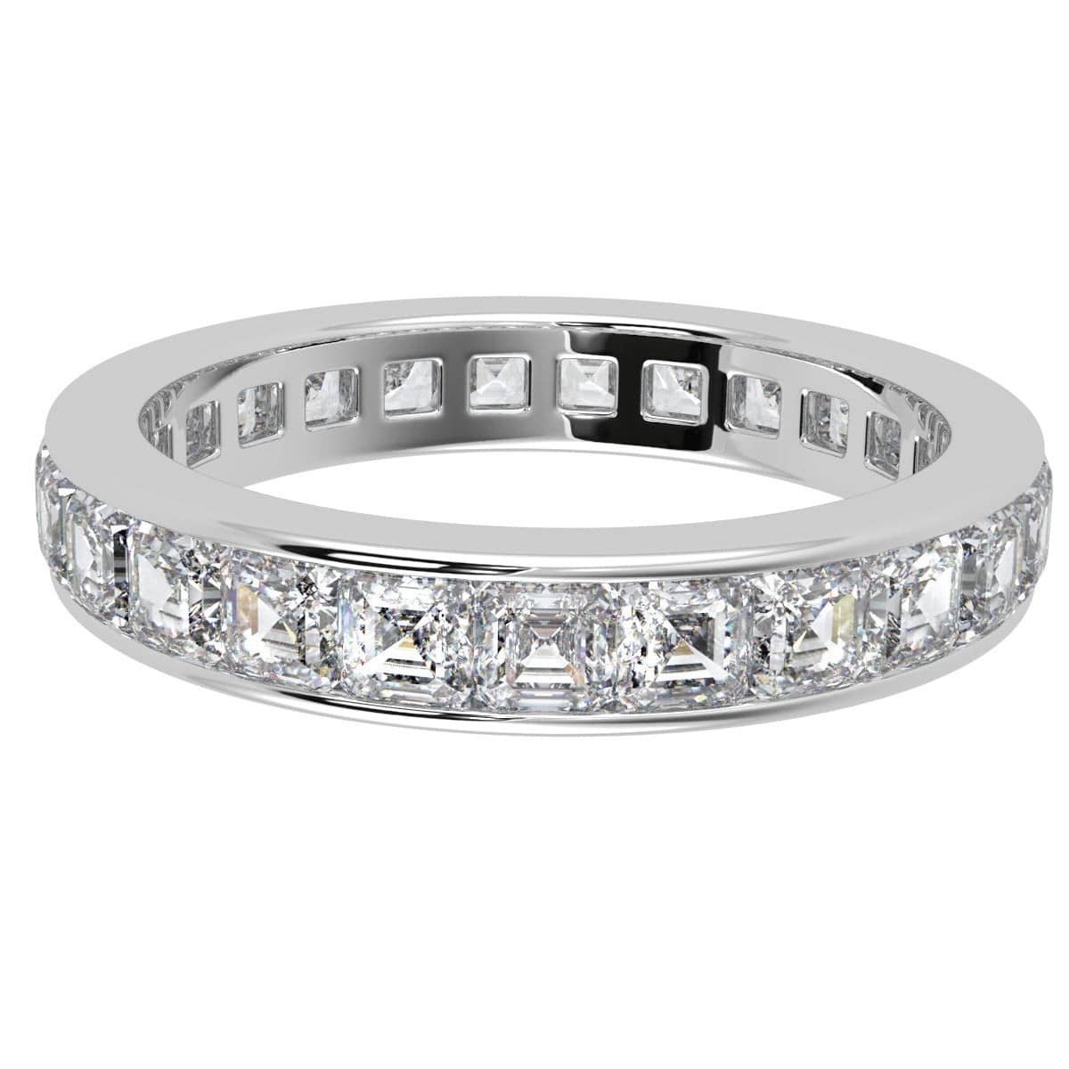 F/VS 4.00 CT ASSCHER DIAMOND FULL ETERNITY PLATINUM RING