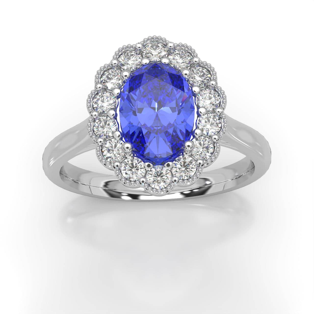 2.50CT TANZANITE & DIAMOND HALO ENGAGEMENT RING IN HEAVY PLATINUM