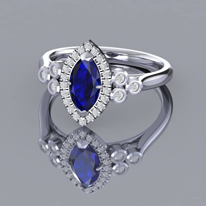 AAA 1.50 CT TANZANITE & D/VS DIAMOND HALO DESIGNER ENGAGEMENT RING IN HEAVY PLATINUM