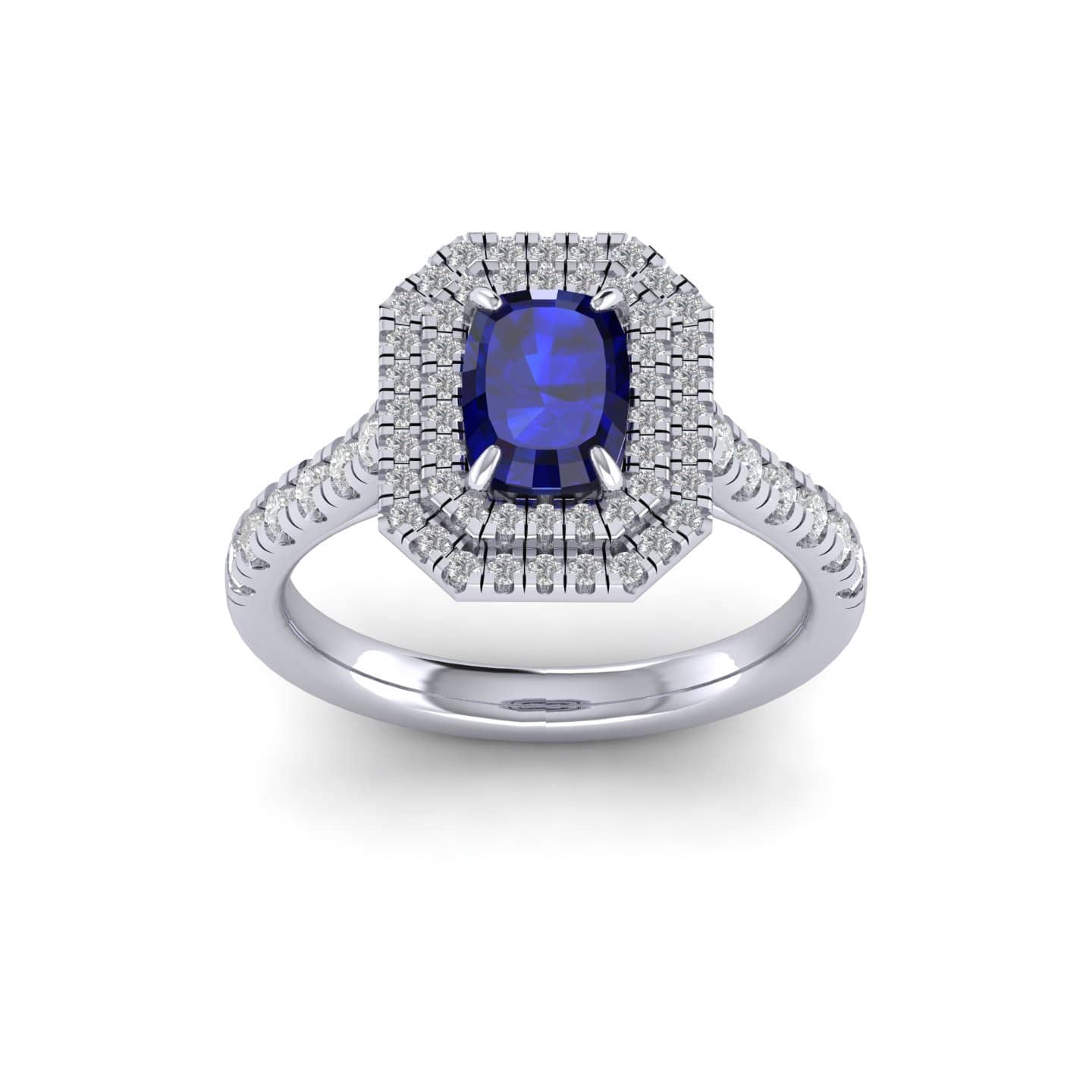 SPECIAL DEAL..! 2.50CT TANZANITE LONG CUSHION & DIAMOND DOUBLE HALO ENGAGEMENT RING