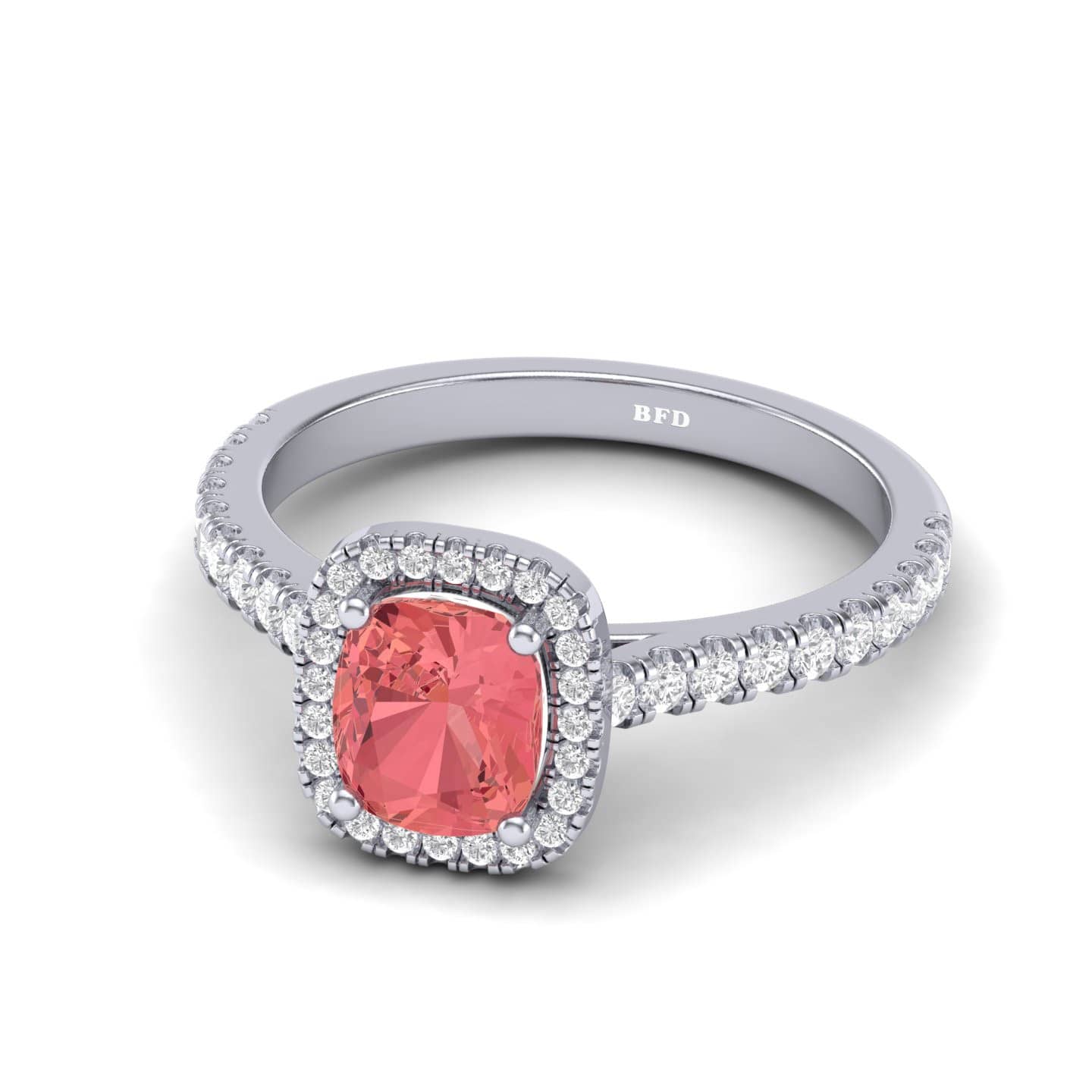1.50Carat NATURAL PEACH SAPPHIRE & DIAMONDS WOMEN'S ENGAGEMENT RING IN PLATINUM & WHITE GOLD