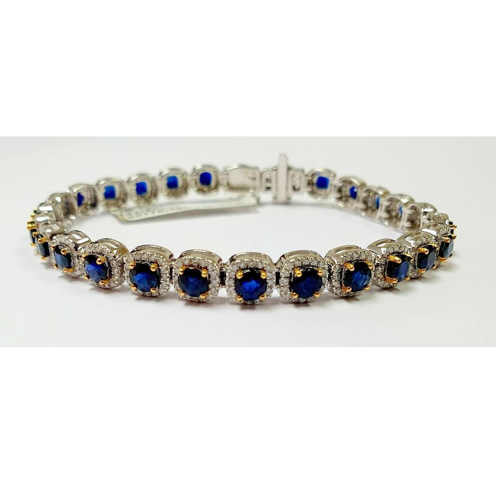 100% Natural 9.48Ct Sapphire and Diamond Halo Bracelet in White Gold