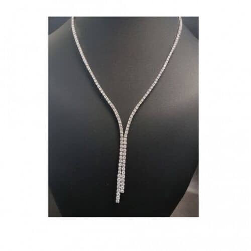 VS QUALITY NATURAL ROUND DIAMOND LINE NECKLACE FOR WOMEN, 18K WHITE GOLD