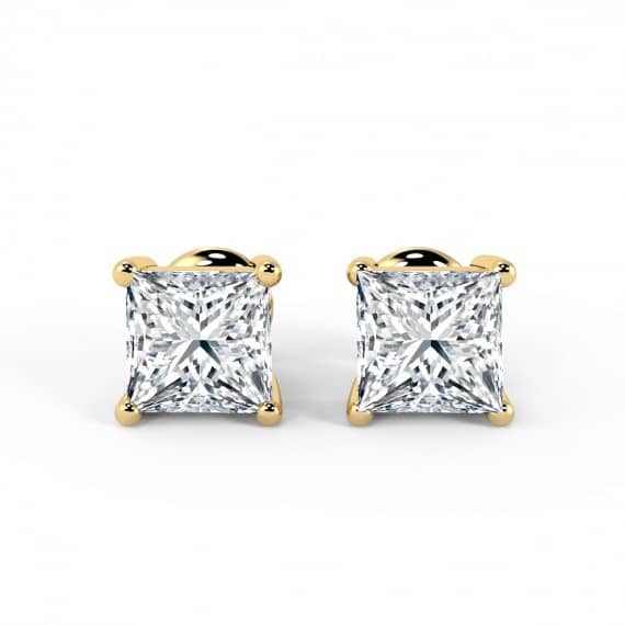 BEAUTIFUL 0.50CT PRINCESS DIAMOND 4 CLAW STUD EARRING IN YELLOW GOLD