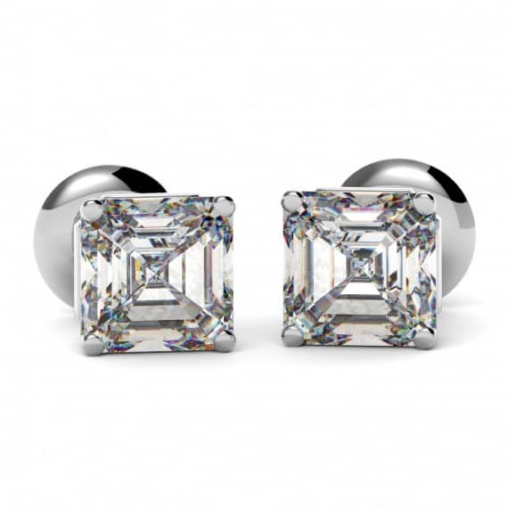 0.70 -1.00 CT ASSCHER DIAMOND STUD EARRING. HALLMARKED 18K WHITE GOLD
