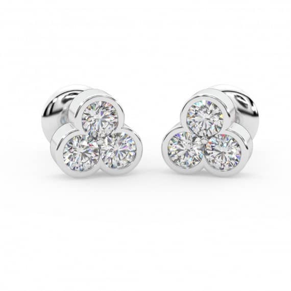 NEW YEAR SALE...! 0.50CT BEZEL SET TRILOGY ROUND DIAMOND STUD EARRINGS IN WHITE / YELLOW GOLD