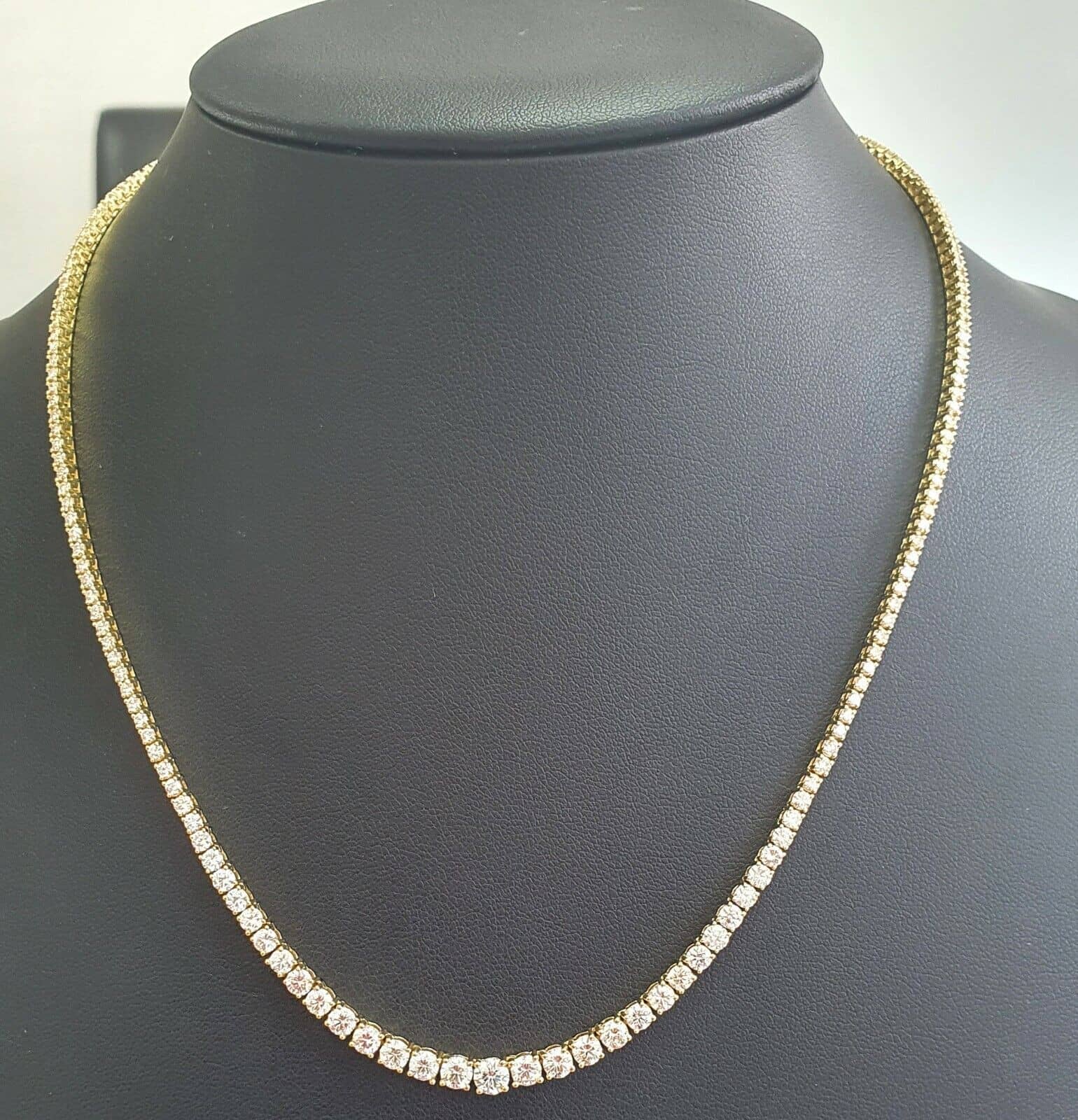 100% NATURAL 10.00 CT ROUND DIAMOND GRADUATED TENNIS NECKLACE HALLMARKED 18K YELLOW GOLD