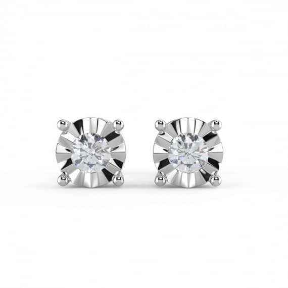 0.15 CT ROUND DIAMOND ILLUSION SET STUD EARRINGS, WHITE GOLD - PUSH BACKS
