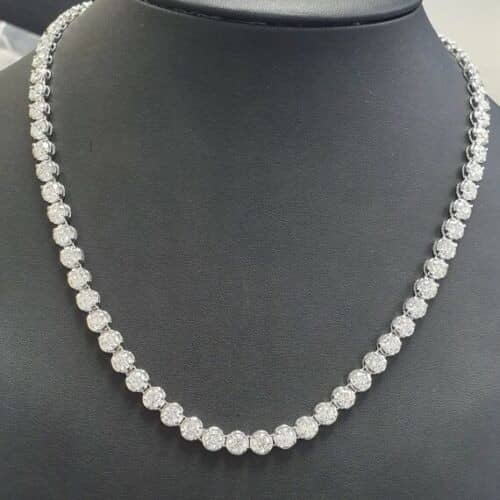 28.00 CT Round Diamond Tennis Necklace, Hallmarked 18k White Gold (0.37 Ct Each)