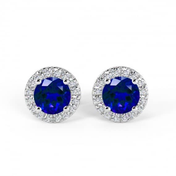 100% NATURAL 0.60CT SAPPHIRE & DIAMOND HALO SET EARRINGS