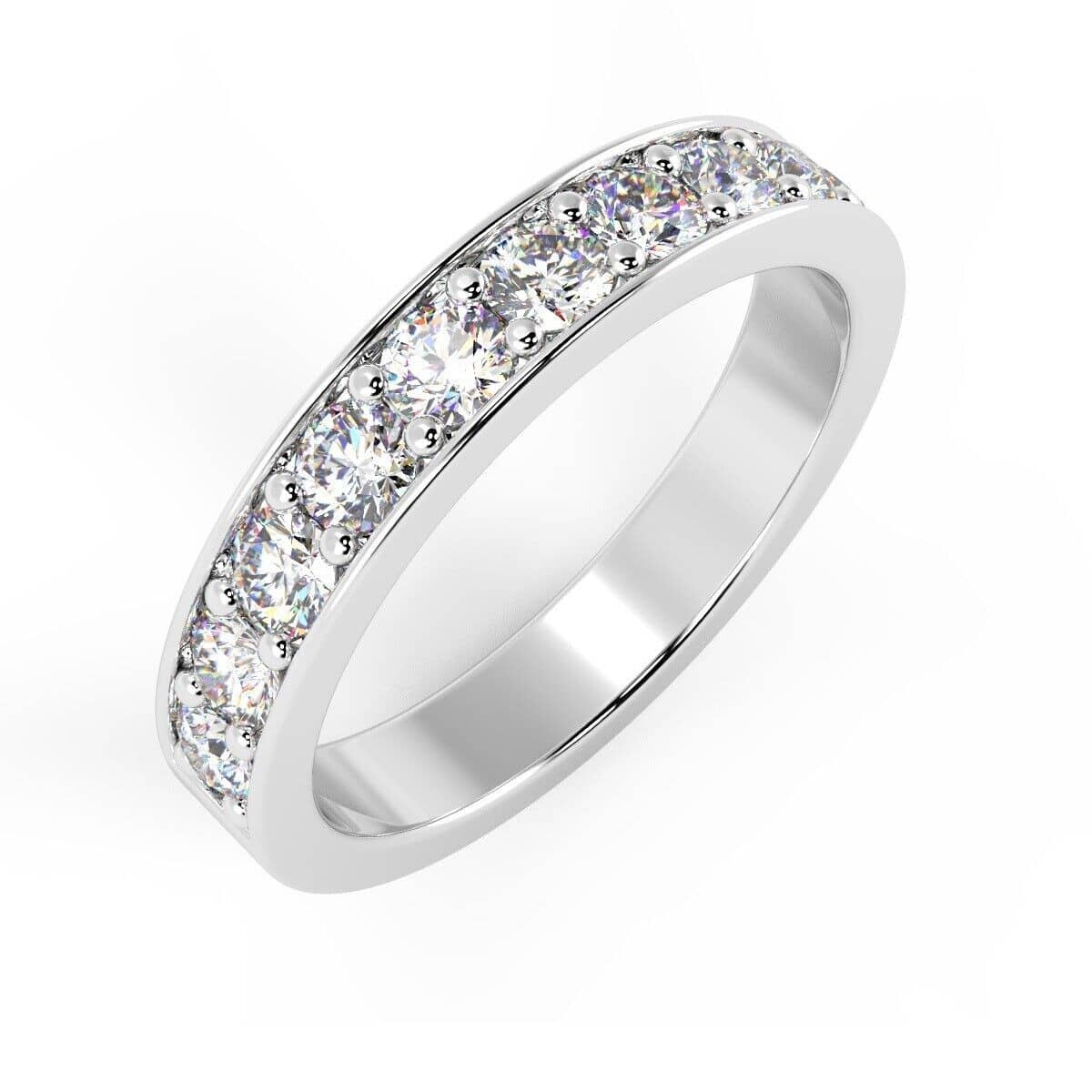 4.2MM 1.40Ct Round Diamond Pave Set Half Eternity Wedding Ring In White Gold