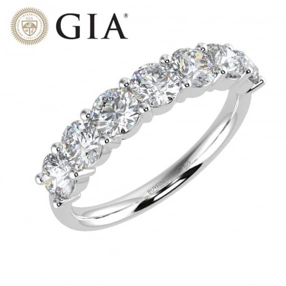 GIA CERTIFIED E/VS 2.20 CT 7 ROUND DIAMOND WEDDING RING / ANNIVERSARY RING, HALLMARKED PLATINUM