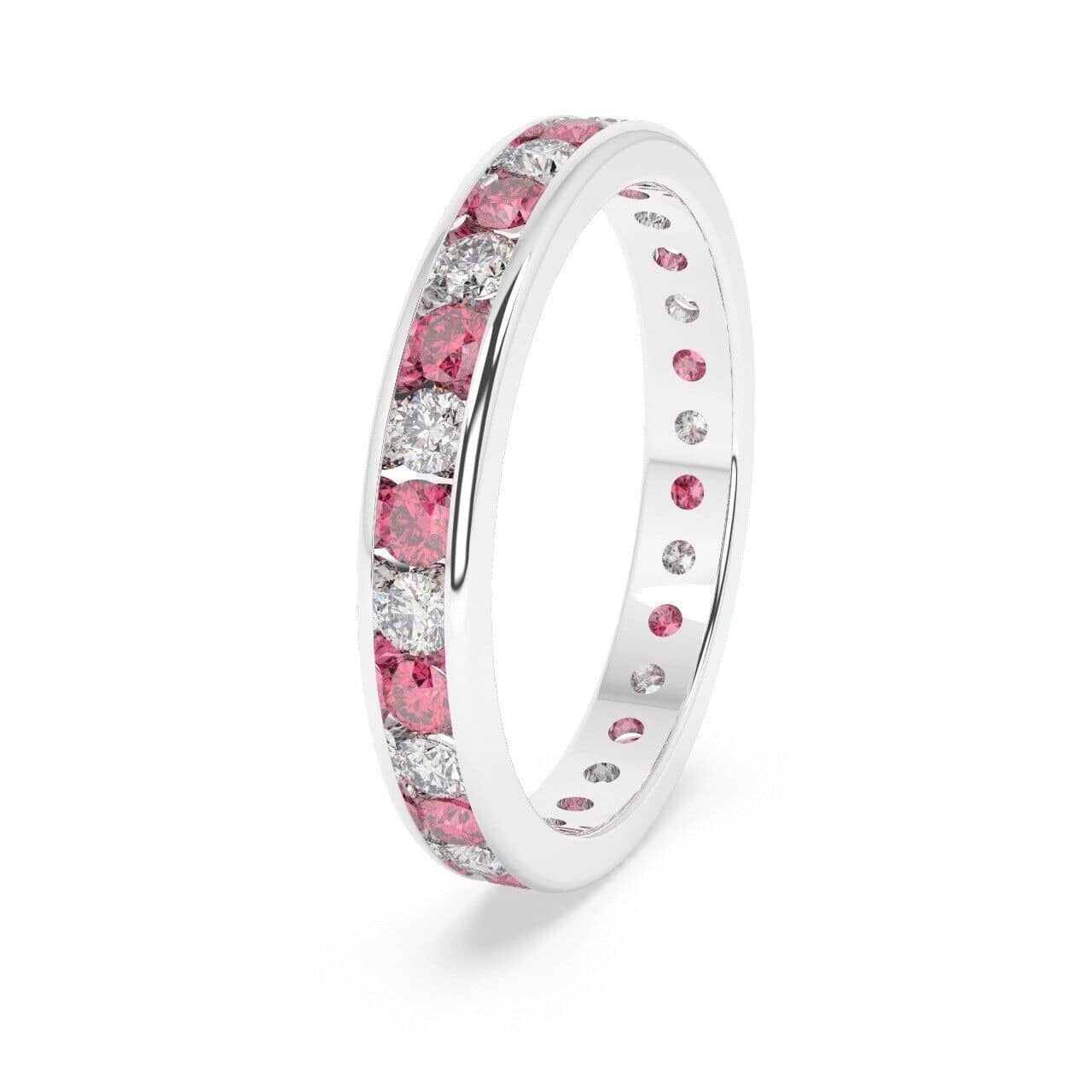 100% Natural Pink Ruby & Diamonds Eternity Ring In White Gold - 2.00 Carat