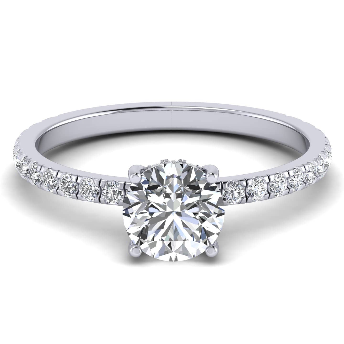 Petite Round Hidden Halo Micro Pave Set Engagement Ring