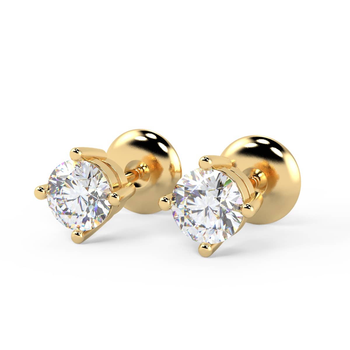 F/VS 0.15Ct Natural Round Diamond Women's Stud Earrings In Hallmarked 18k Yellow Gold