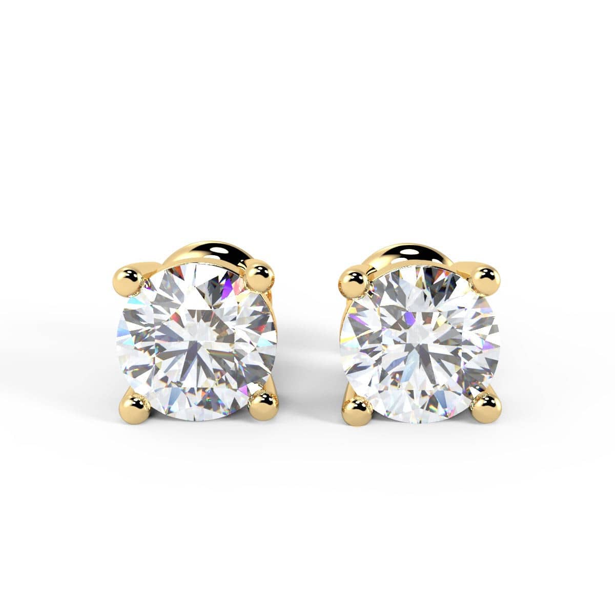 6.5MM 2.05 Carat Round Brilliant Cut Diamond Stud Earring In 18k Yellow Gold - Screw Back
