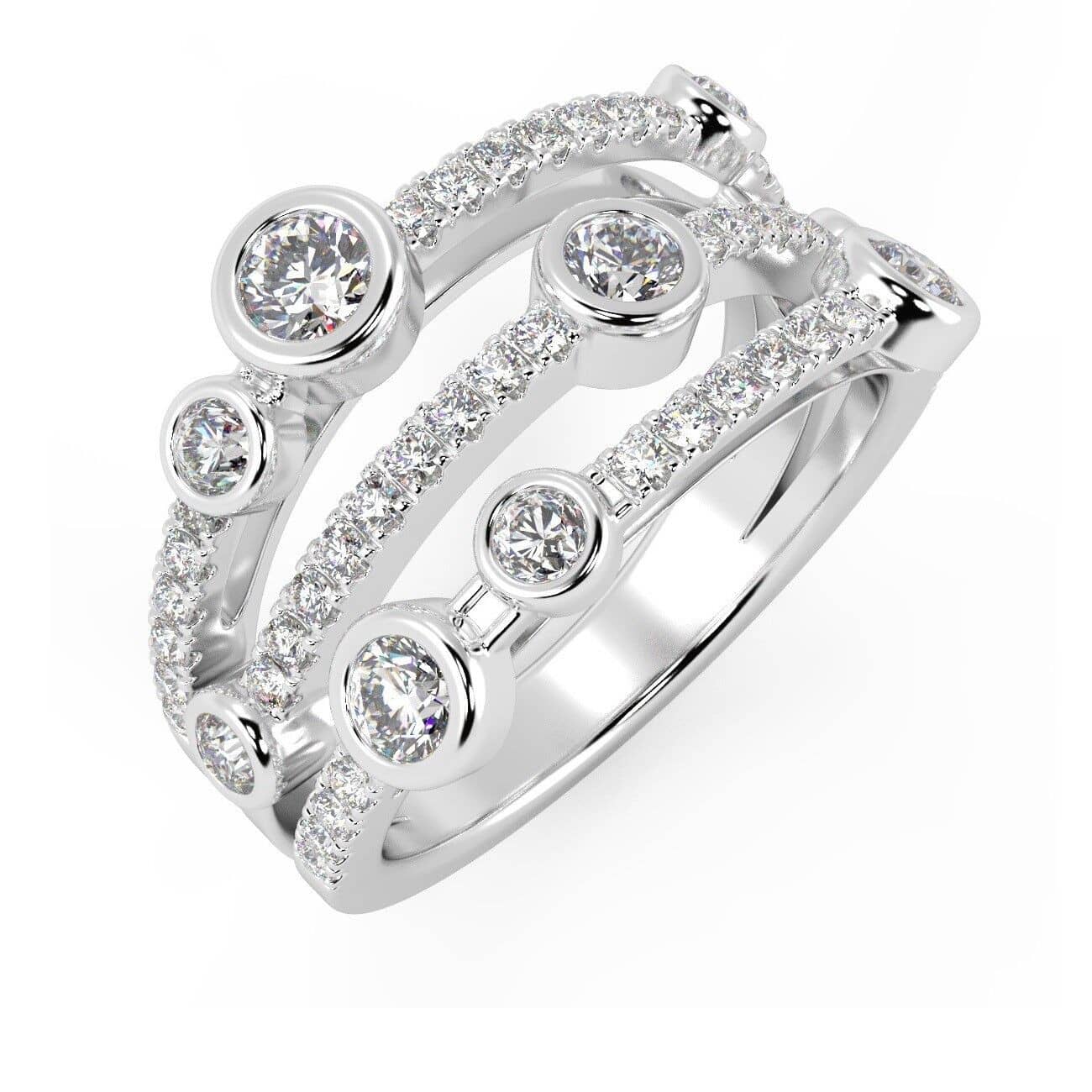Top Qality F/VS 1.00 Carat Round Diamond Bubble Ring in UK Hallmarked 18k White Gold