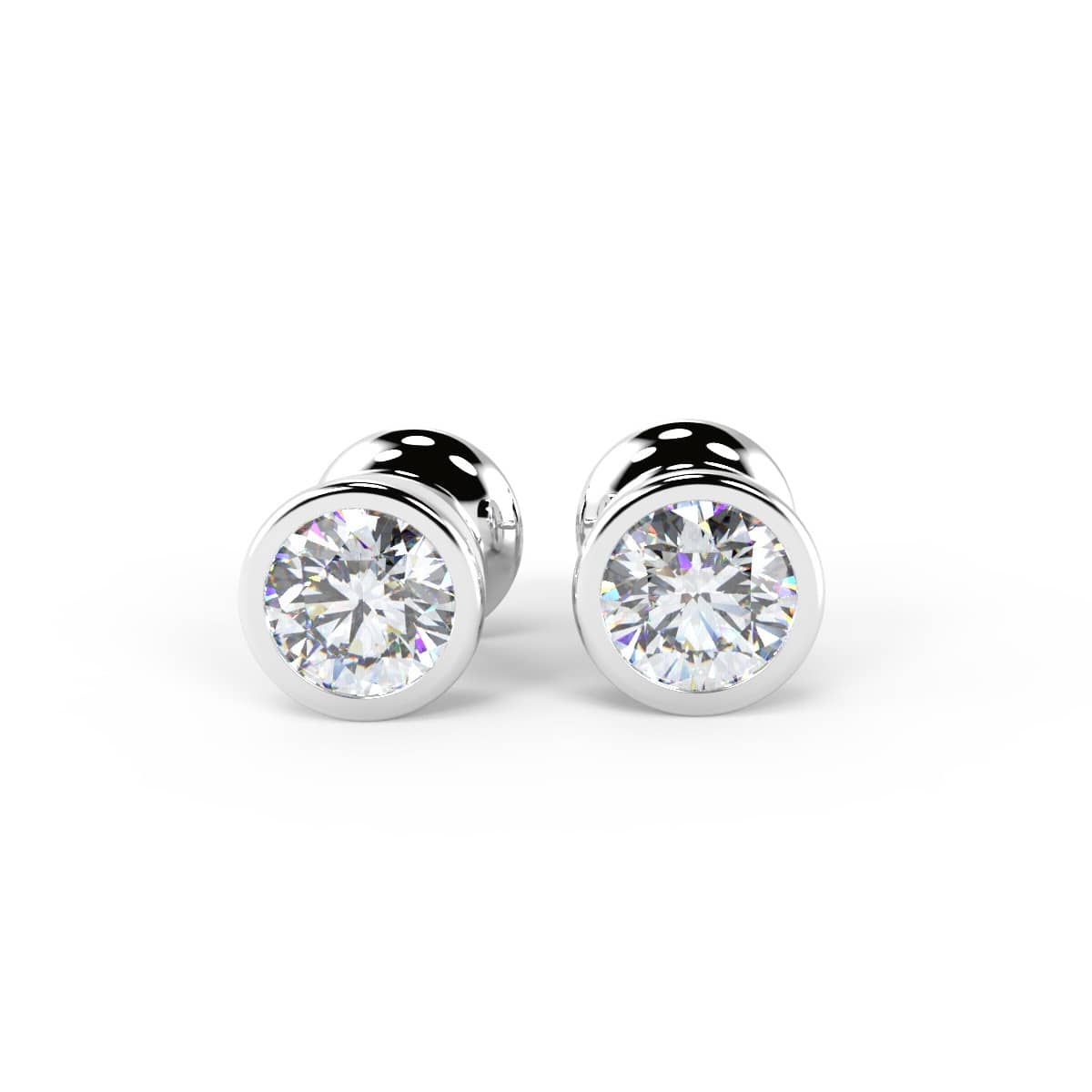 0.40Ct Round Diamond Bezel Set Stud Earrings In Hallmarked 18k White / Yellow Gold - Push Back