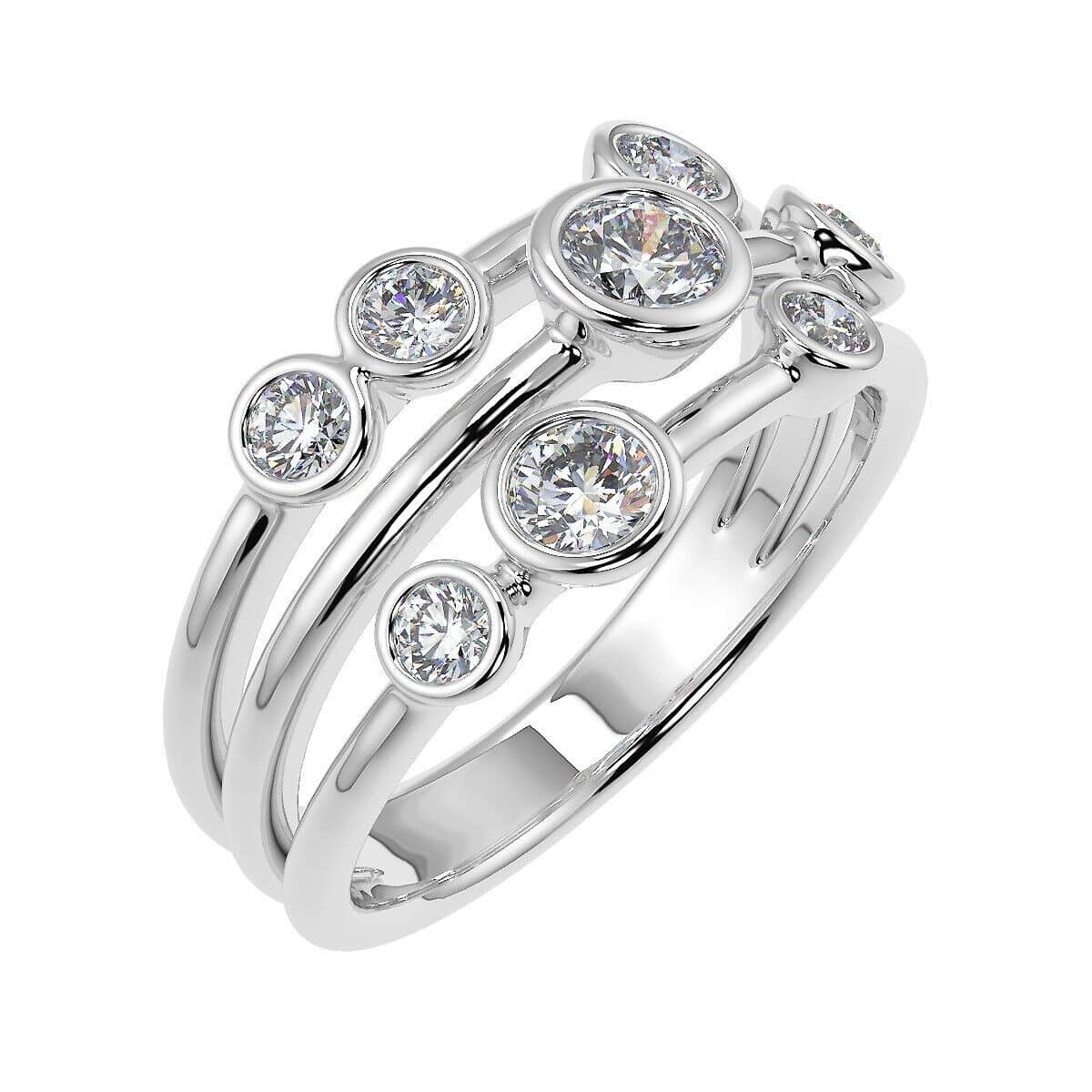 F/VS 0.60Ct Round Diamond Bubble Ring, UK Hallmarked 18k White Gold