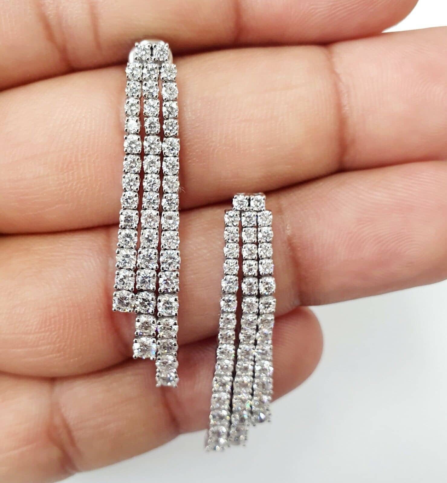 42mm Long 5.00 ct Round Diamond Beautiful Drop Earrings Hallmark 18k White Gold
