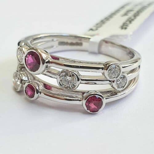 Special Offer 1.00 Ct Ruby & Diamonds Bubble Ring, UK Hallmarked 950 Platinum