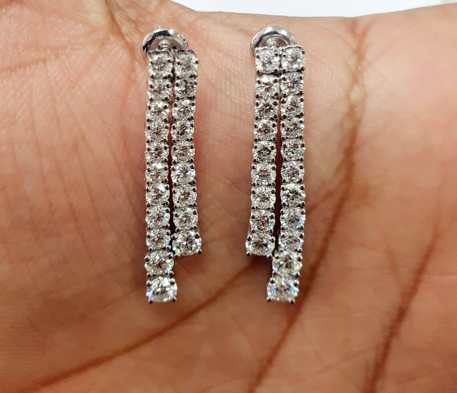 45mm Long 4.50ct Round Diamond Beautiful 2 lines Drop Earrings ,18k White Gold