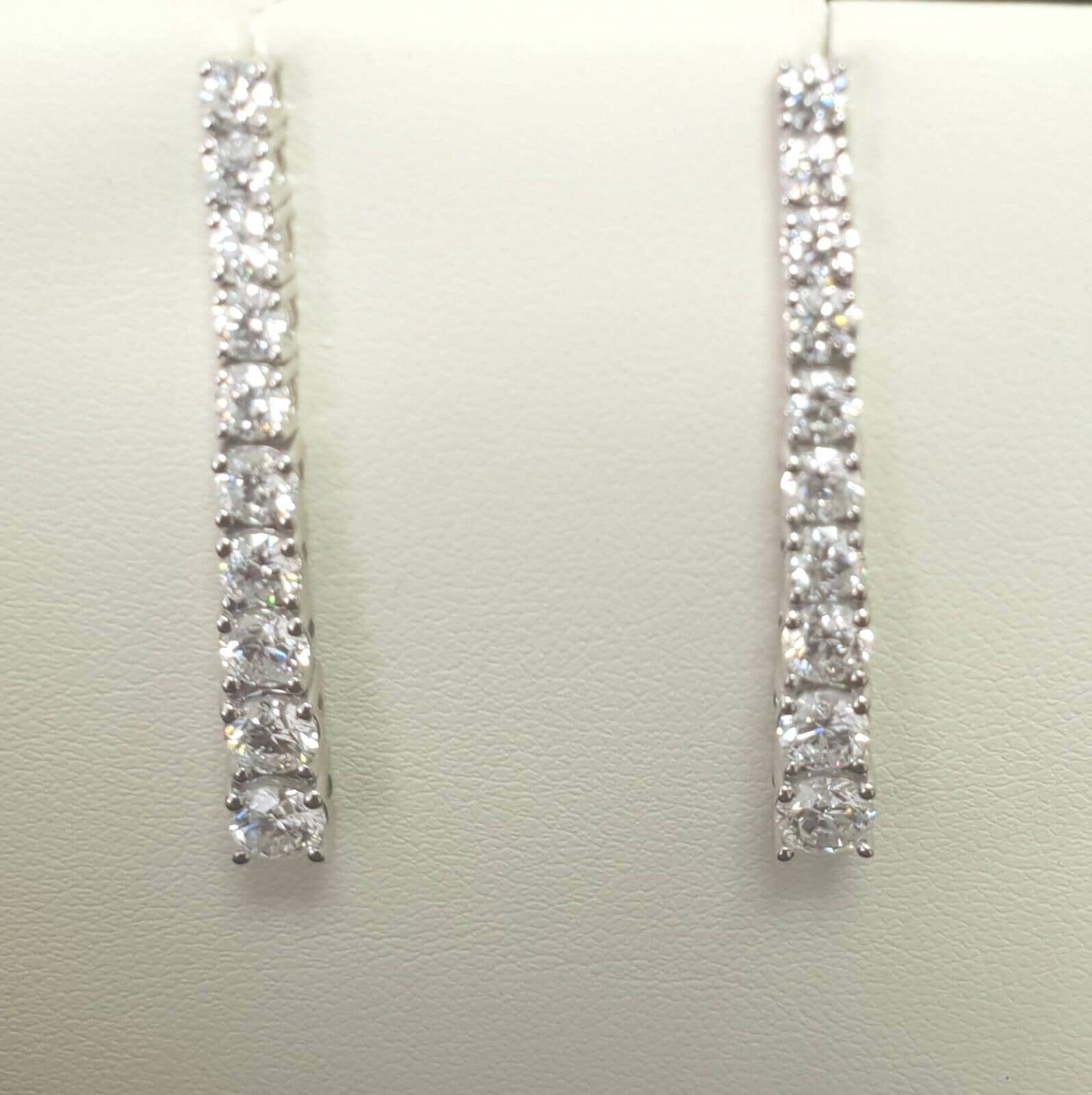 40mm Long 4.90ct Round Diamond Beautiful Drop Earrings, UK Hallmark 18k White Gold