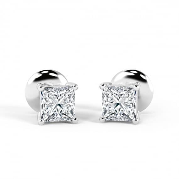 F/VS 0.65 CT PRINCESS DIAMOND 4 CLAW STUD EARRING IN PLATINUM