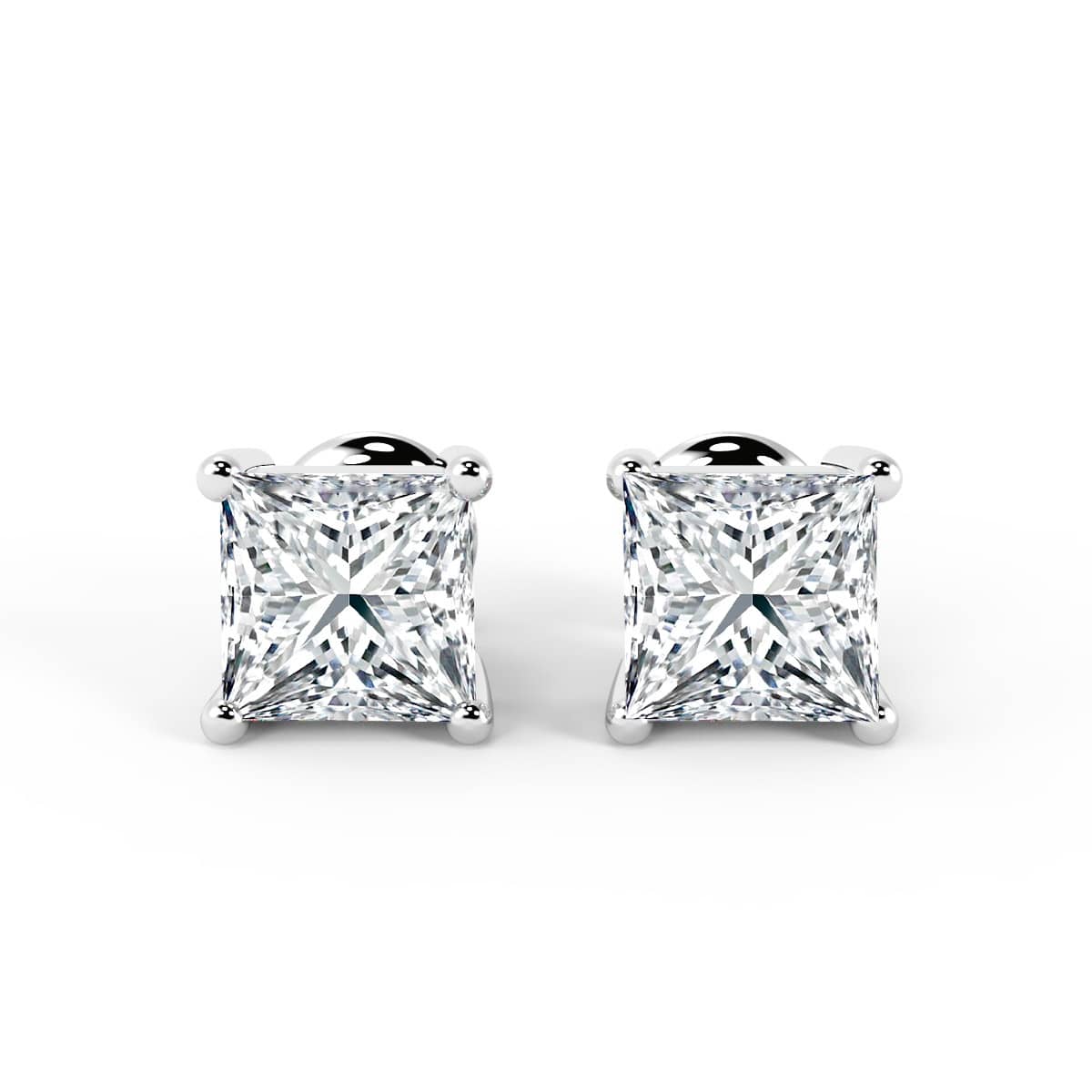 TOP QUALITY G-H/VS 1.10 CT NATURAL PRINCESS DIAMOND WOMAN'S STUD EARRING IN HEAVY PLATINUM