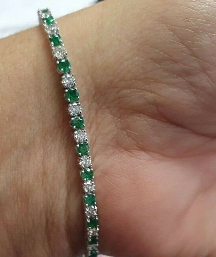 Best Sale.! 5.00Ct -8.00 Ct Natural Green Emerald & Diamond Tennis Bracelet, White Gold