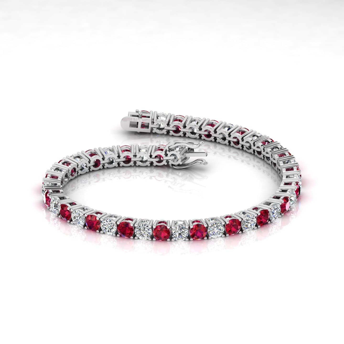 5.00Ct Natural Ruby & Diamond Women's Tennis Bracelet, Hallmarked White Gold