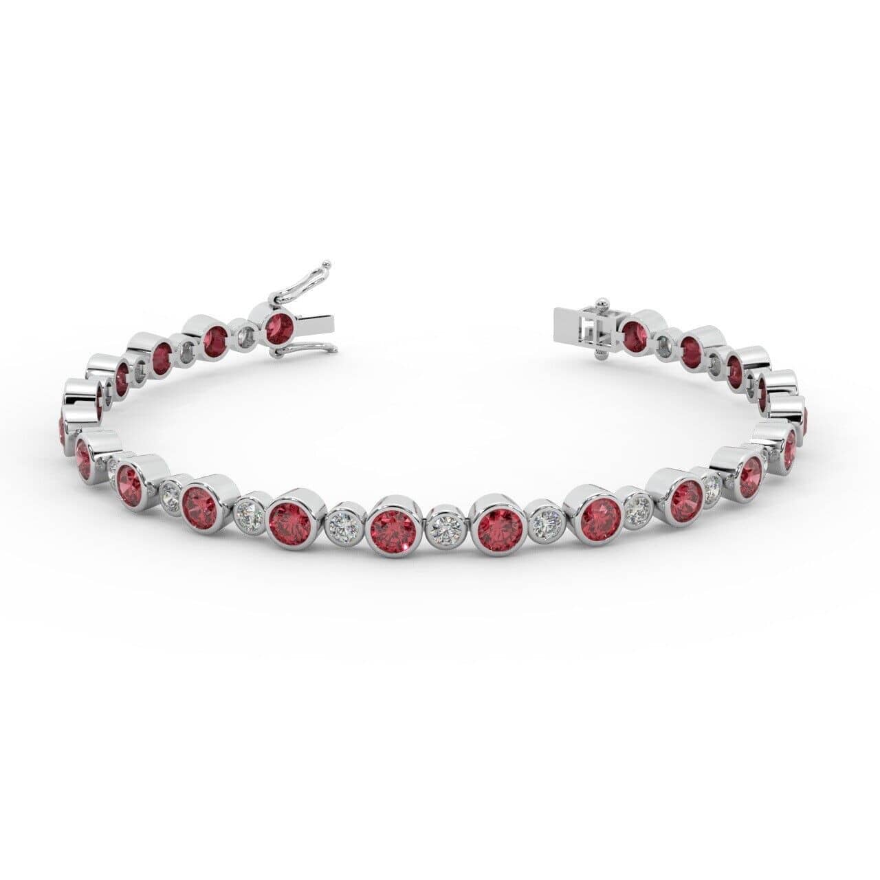 Ruby & Diamond Jazz Tennis Bracelet, 5.00Ct In White Gold UK Hallmarked