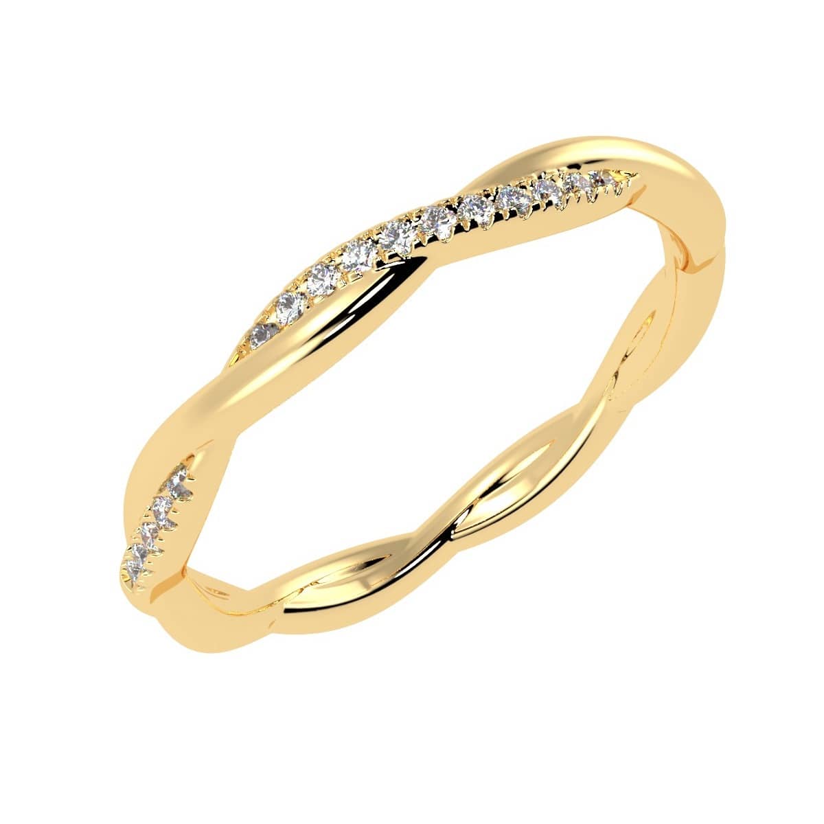0.25Ct Diamond Twisted Women Wedding Band, Yellow Gold Diamond Wedding Ring